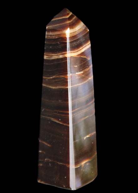 Chocolate Calcite obelisk 87*24*22mm 90.8g in sunlight - Rocks and Things Store