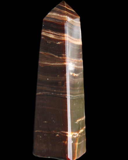 Chocolate Calcite obelisk 87*24*22mm 90.8g in sunlight - Rocks and Things Store