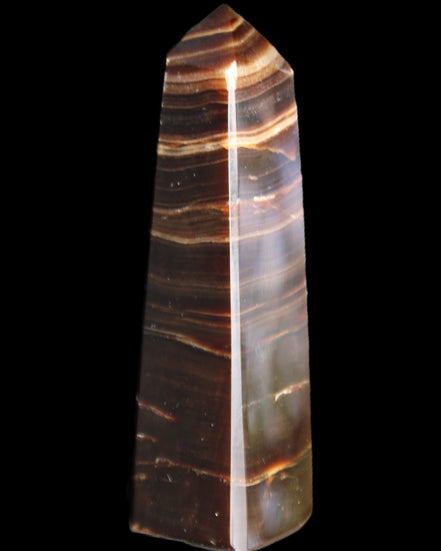 Chocolate Calcite obelisk 87*24*22mm 90.8g in sunlight - Rocks and Things Store