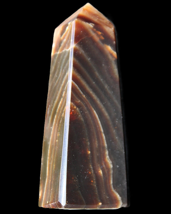 Chocolate Calcite obelisk 78*29*18mm 84g in sunlight - Rocks and Things Store
