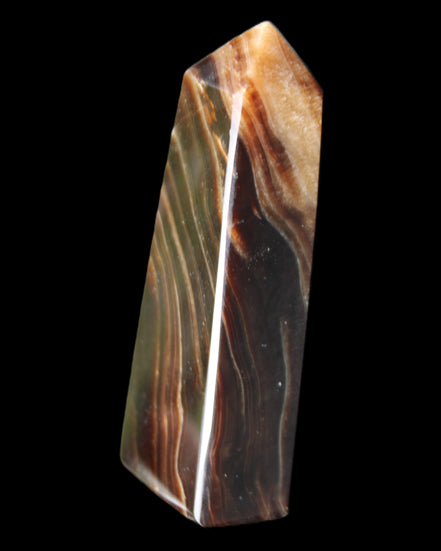 Chocolate Calcite obelisk 78*29*18mm 84g in sunlight - Rocks and Things Store