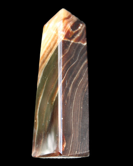 Chocolate Calcite obelisk 78*29*18mm 84g in sunlight - Rocks and Things Store