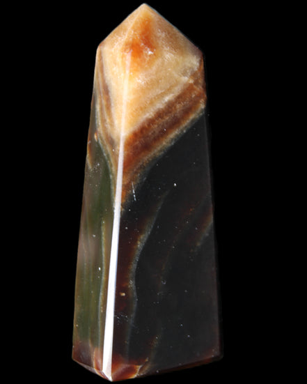 Chocolate Calcite obelisk 78*29*18mm 84g in sunlight - Rocks and Things Store