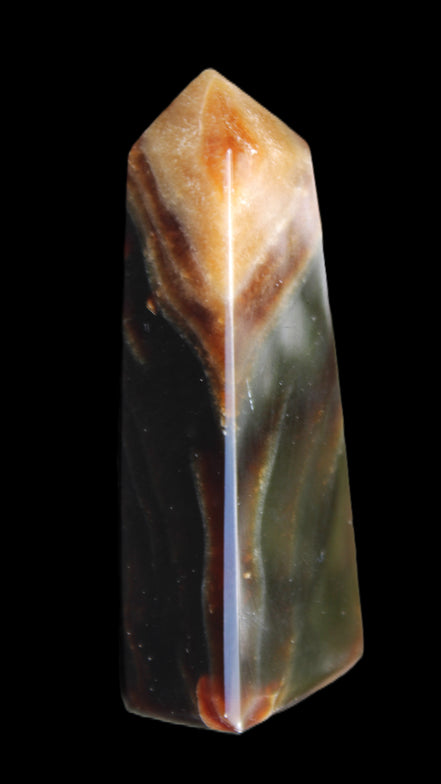 Chocolate Calcite obelisk 78*29*18mm 84g in sunlight - Rocks and Things Store