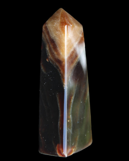 Chocolate Calcite obelisk 78*29*18mm 84g in sunlight - Rocks and Things Store