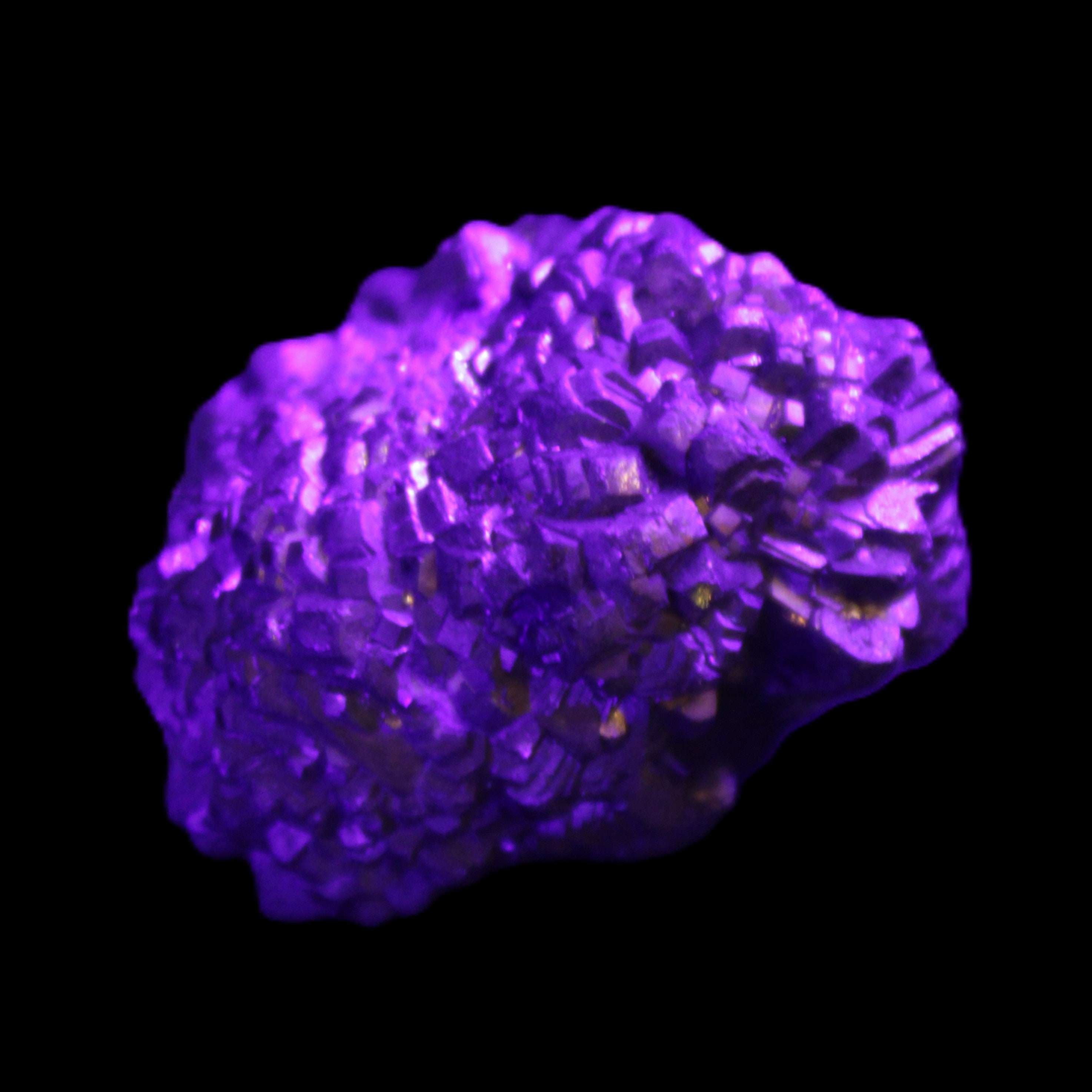 Chalcopyrite cluster from Pakistan 35*25*24mm 48g in UV light - Rocks and Things Store