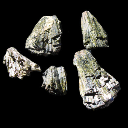 Epidote 5 floral crystal clusters 22-38mm 32.7g in sunlight - Rocks and Things Store