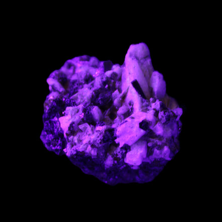 Red Zircon, Spessartine, Tourmaline on Epidote & Feldspar specimen 28*25*28mm 21g in UV light - Rocks and Things Store