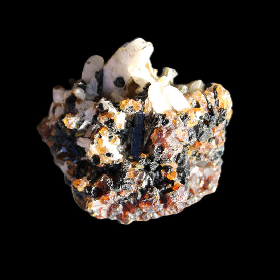 Red Zircon, Spessartine, Tourmaline on Epidote & Feldspar specimen 28*25*28mm 21g in sunlight - Rocks and Things Store