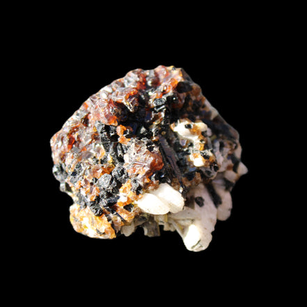 Red Zircon, Spessartine, Tourmaline on Epidote & Feldspar specimen 28*25*28mm 21g in sunlight - Rocks and Things Store