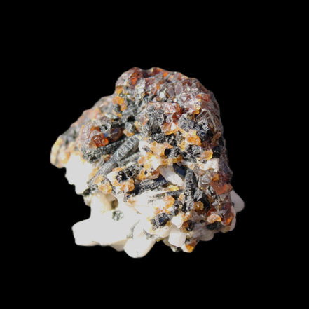 Red Zircon, Spessartine, Tourmaline on Epidote & Feldspar specimen 28*25*28mm 21g in sunlight - Rocks and Things Store