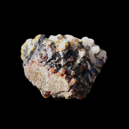 Red Zircon, Spessartine, Tourmaline on Epidote & Feldspar specimen 28*25*28mm 21g in sunlight - Rocks and Things Store