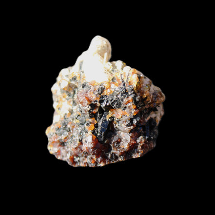 Red Zircon, Spessartine, Tourmaline on Epidote & Feldspar specimen 28*25*28mm 21g in sunlight - Rocks and Things Store