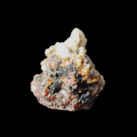 Red Zircon, Spessartine, Tourmaline on Epidote & Feldspar specimen 28*25*28mm 21g in sunlight - Rocks and Things Store