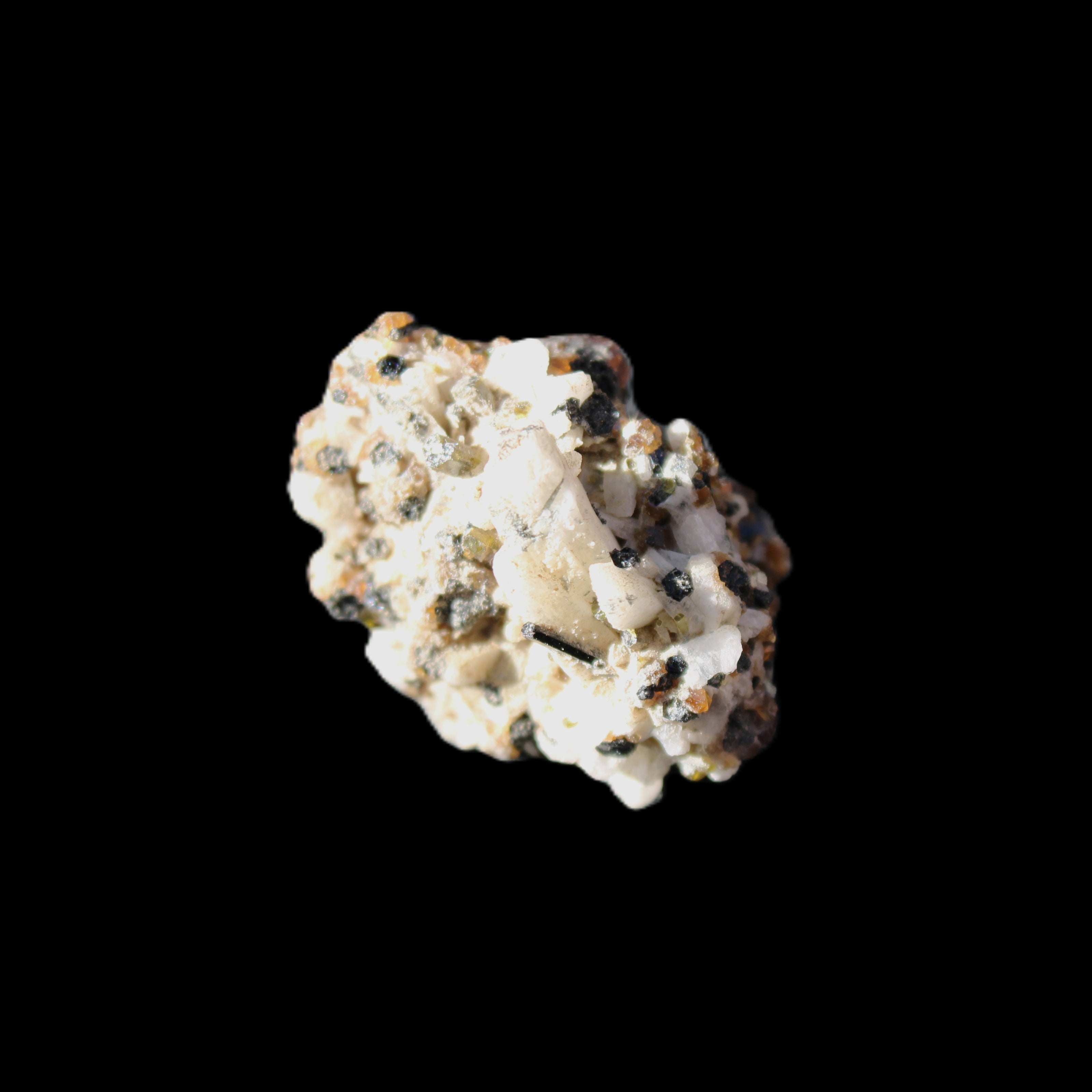 Red Zircon, Spessartine, Tourmaline on Epidote & Feldspar specimen 28*25*28mm 21g in sunlight - Rocks and Things Store