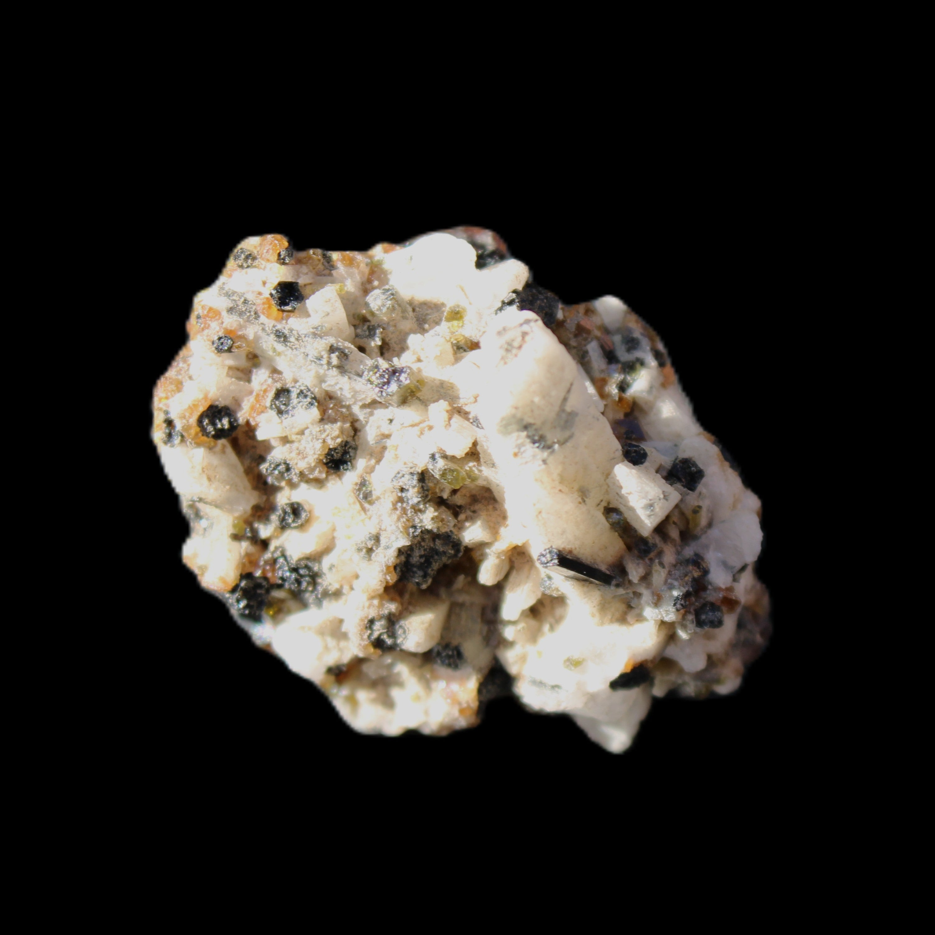 Red Zircon, Spessartine, Tourmaline on Epidote & Feldspar specimen 28*25*28mm 21g in sunlight - Rocks and Things Store