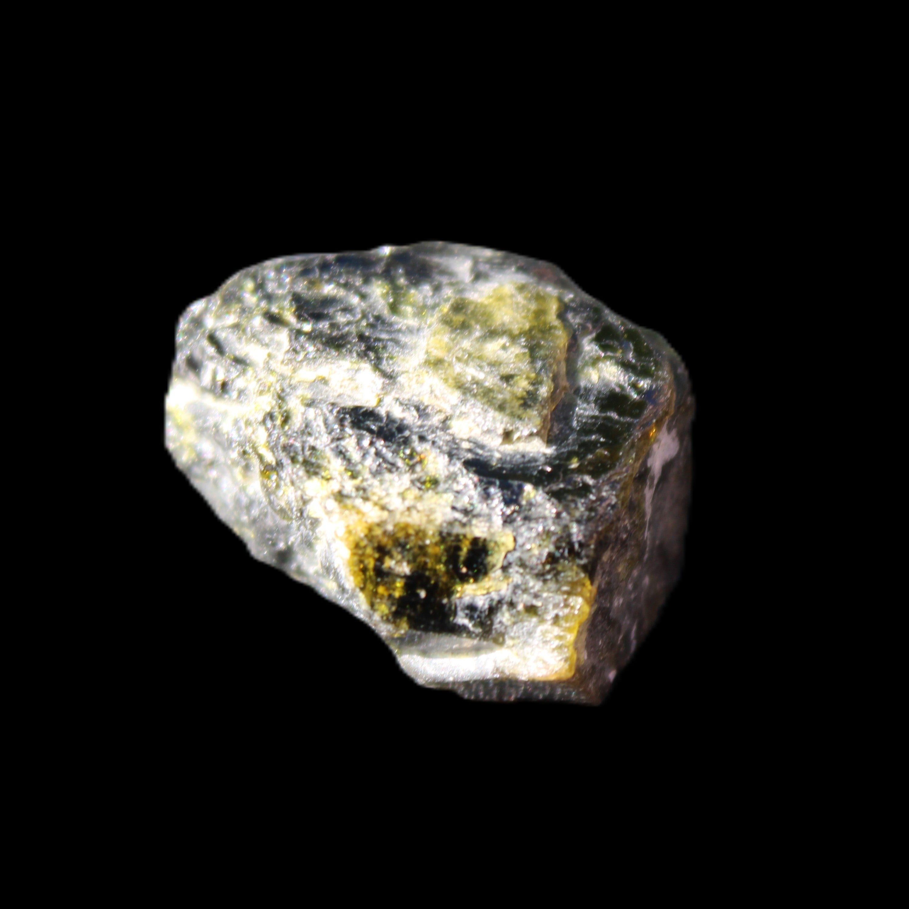 Magnetic Epidote glossy irregular hexagon crystal 20mm 9-11g in sunlight - Rocks and Things Store