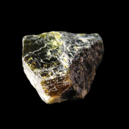 Magnetic Epidote glossy irregular hexagon crystal 20mm 9-11g in sunlight - Rocks and Things Store