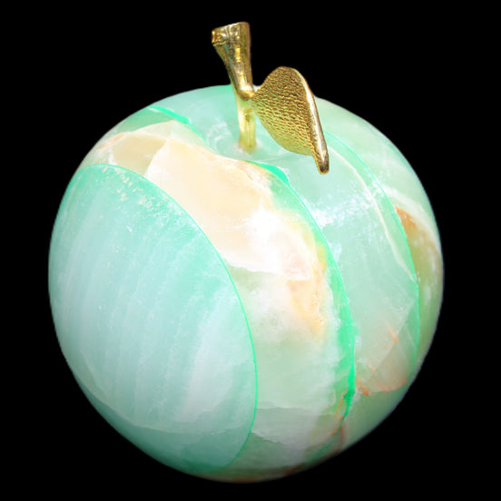 Afghan Jade Onyx hand-carved Apple varieties 75mm 384-414g in sunlight - Rocks and Things Store
