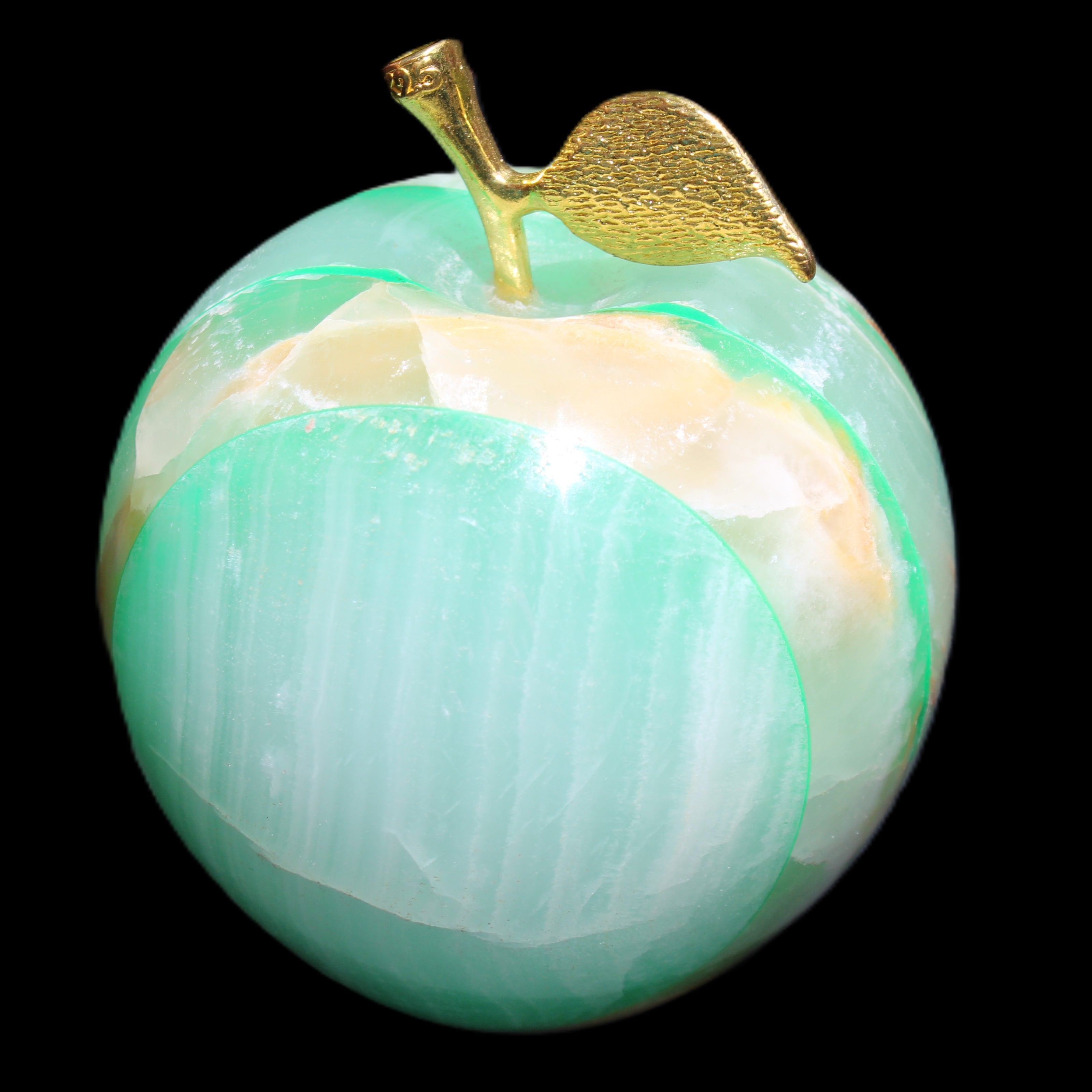 Afghan Jade Onyx hand-carved Apple varieties 75mm 384-414g in sunlight - Rocks and Things Store