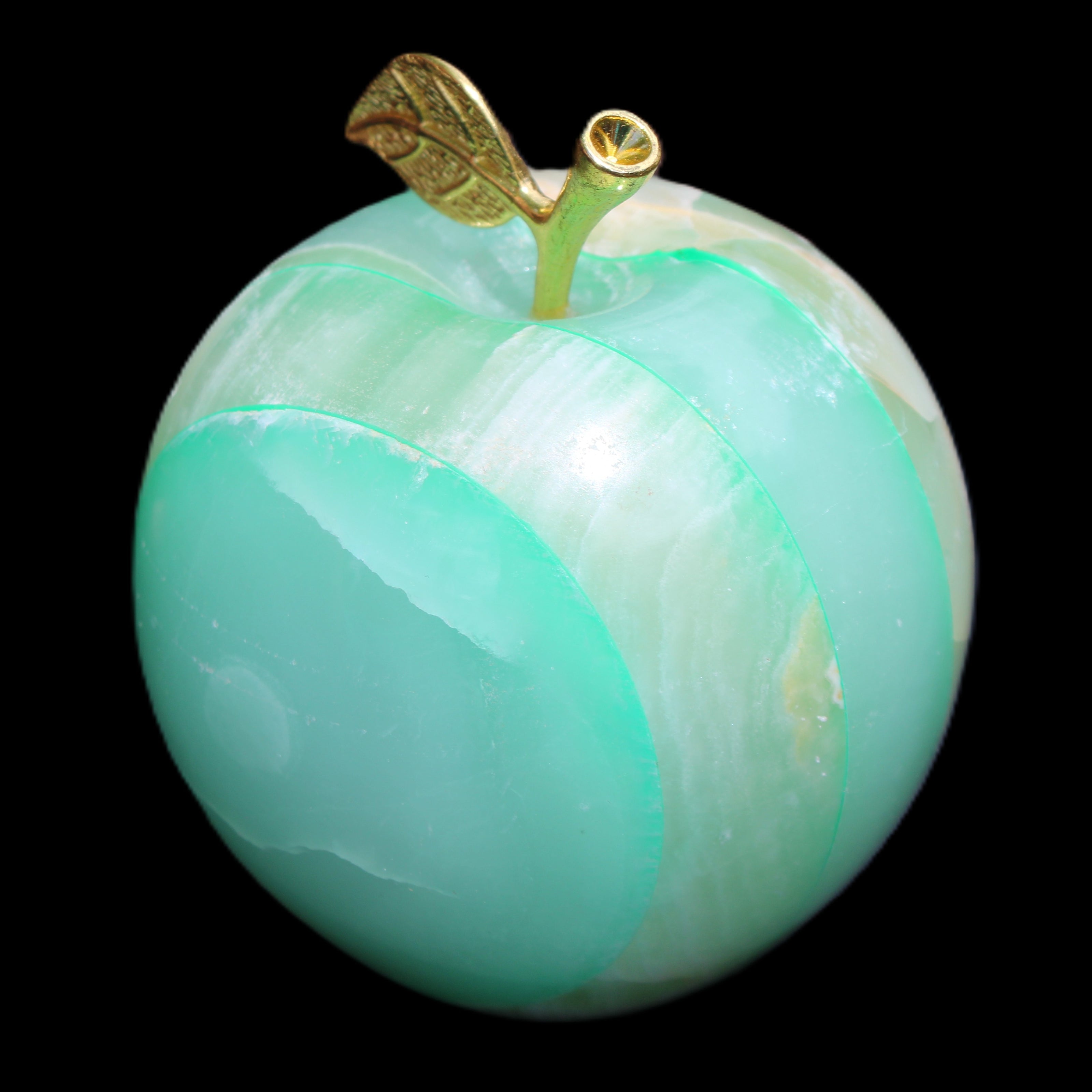 Afghan Jade Onyx hand-carved Apple varieties 75mm 384-414g in sunlight - Rocks and Things Store