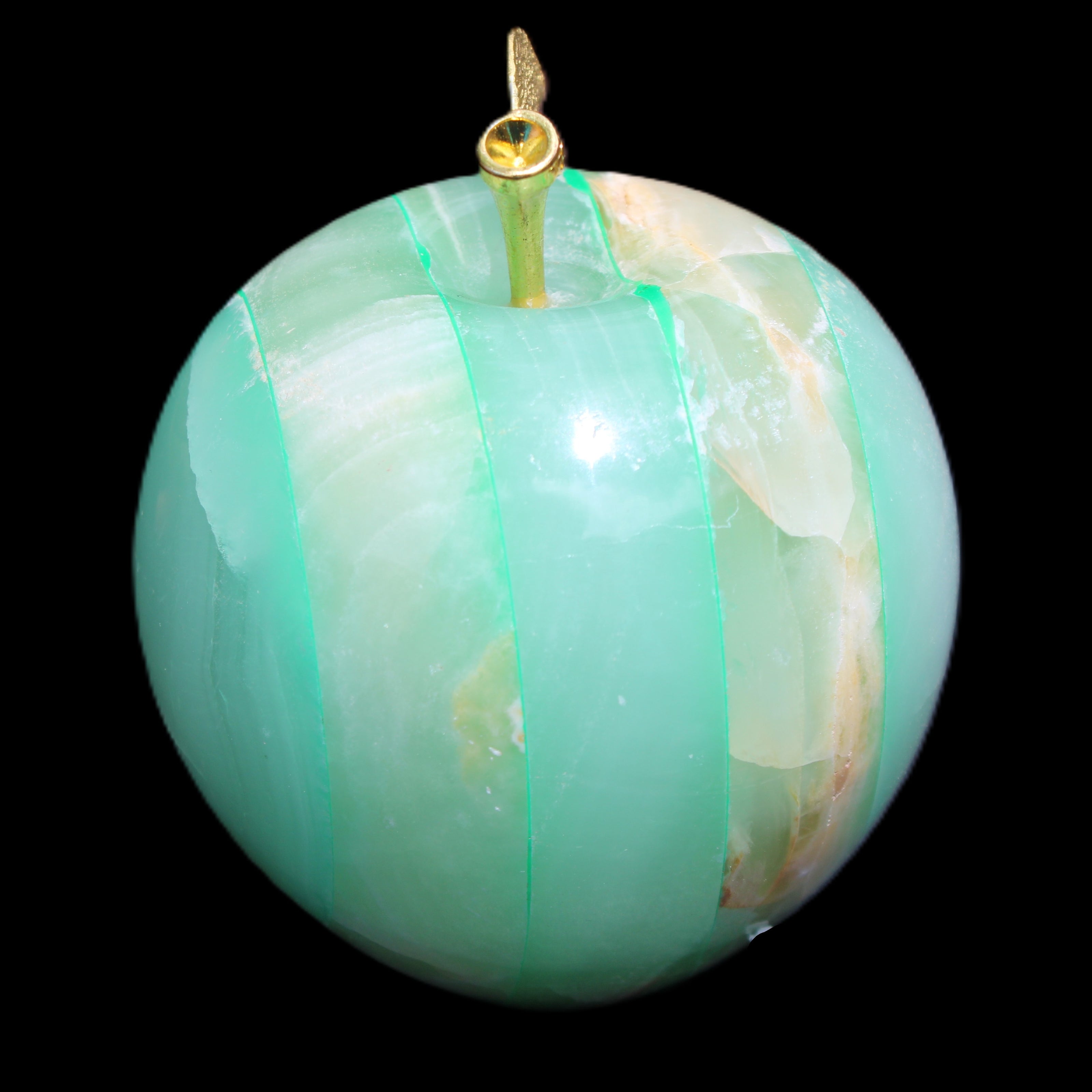Afghan Jade Onyx hand-carved Apple varieties 75mm 384-414g in sunlight - Rocks and Things Store