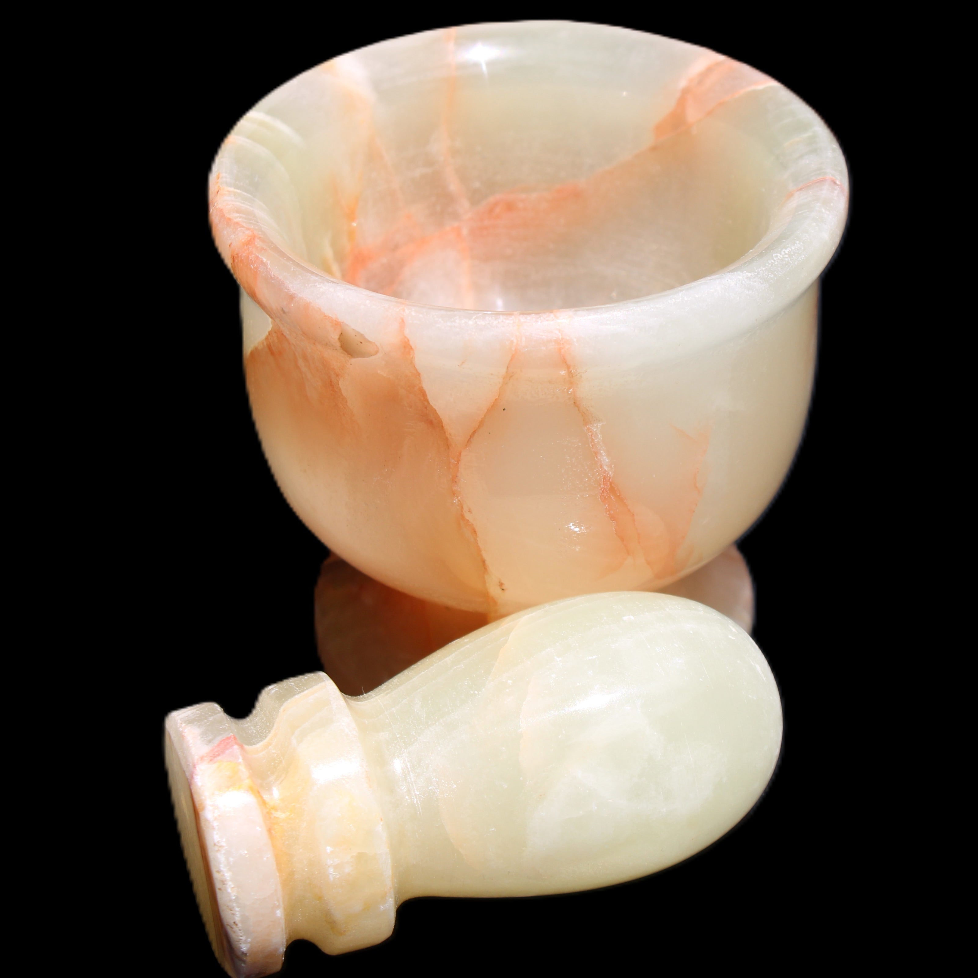 Afghan Jade hand-carved Mortar & Pestle 290-310g in sunlight - Rocks and Things Store