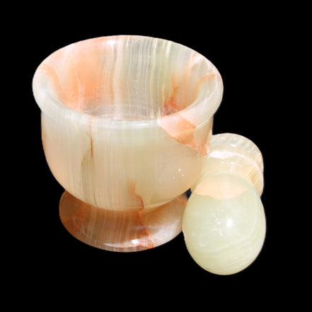 Afghan Jade hand-carved Mortar & Pestle 290-310g in sunlight - Rocks and Things Store