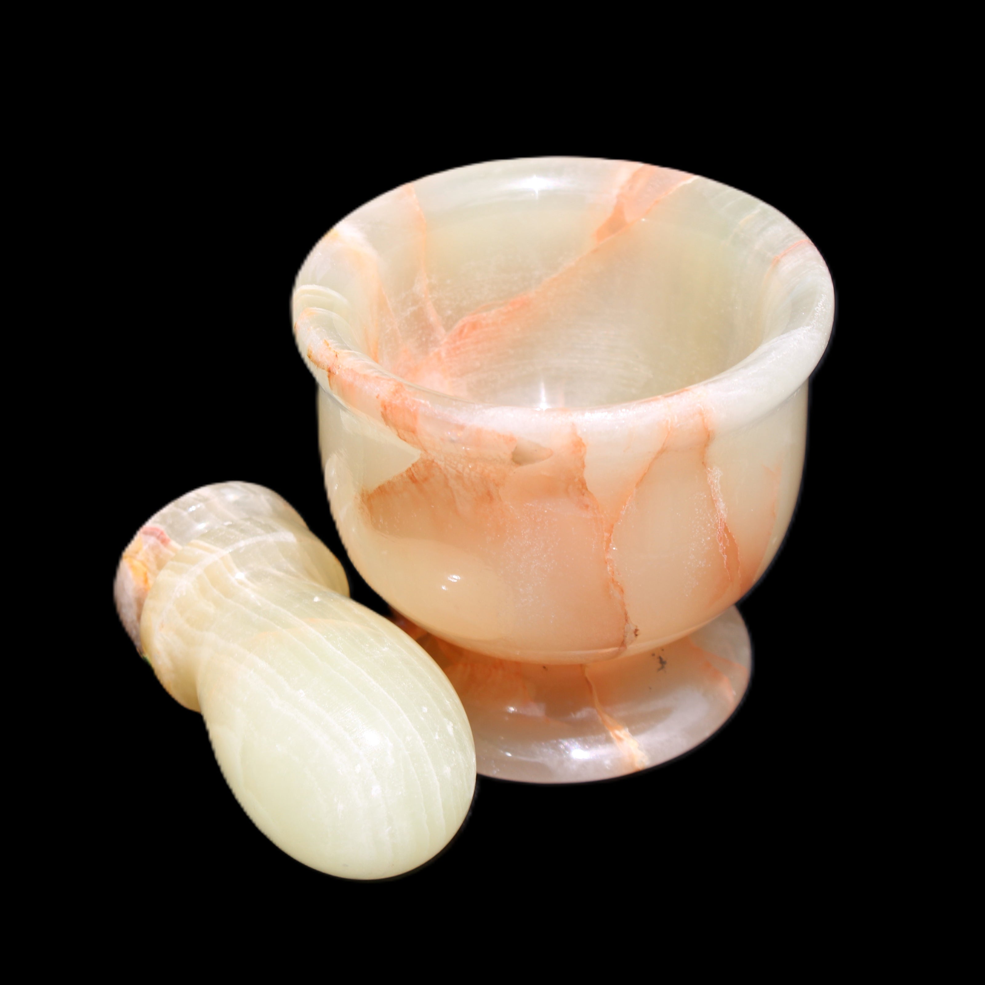 Afghan Jade hand-carved Mortar & Pestle 290-310g in sunlight - Rocks and Things Store