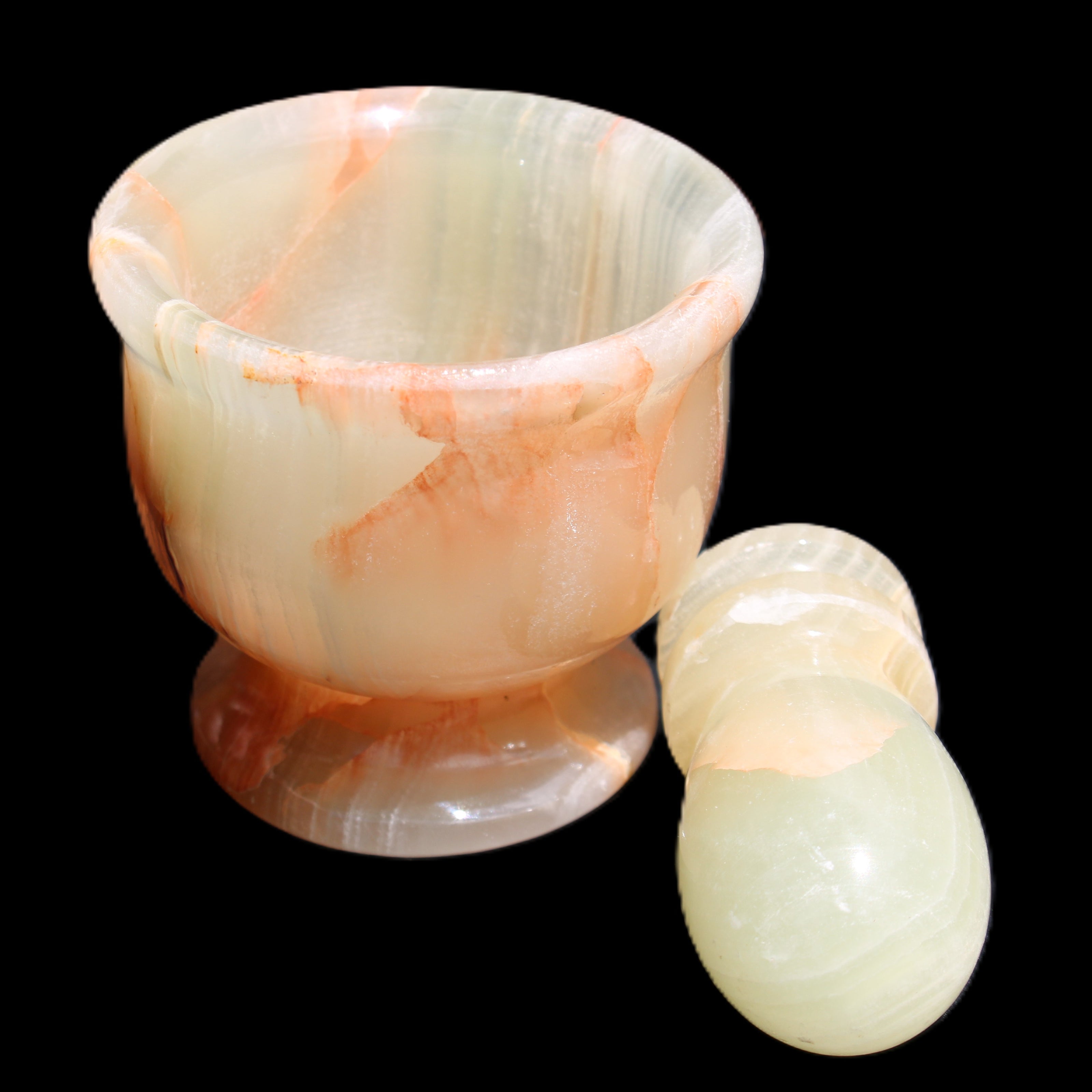 Afghan Jade hand-carved Mortar & Pestle 290-310g in sunlight - Rocks and Things Store