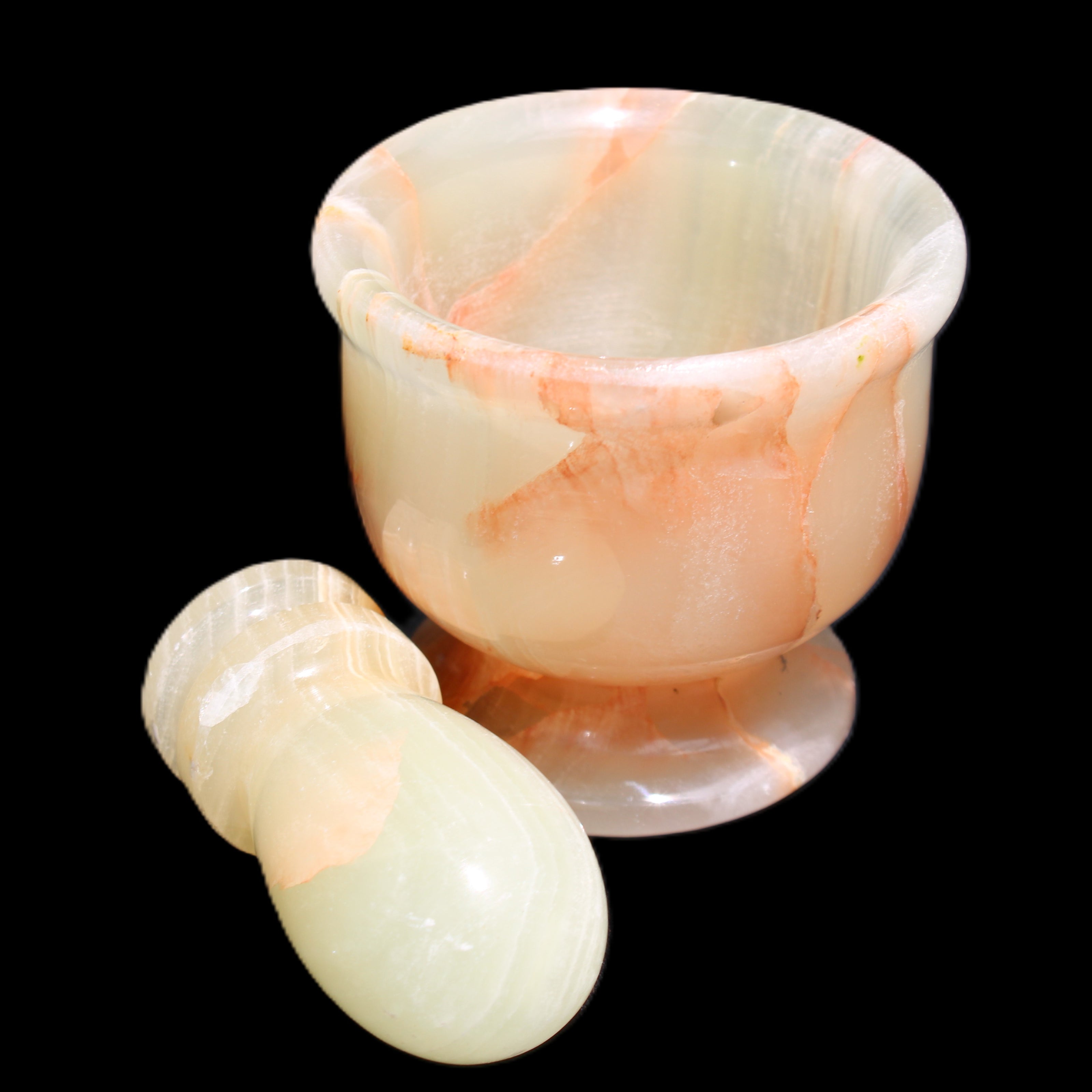 Afghan Jade hand-carved Mortar & Pestle 290-310g in sunlight - Rocks and Things Store