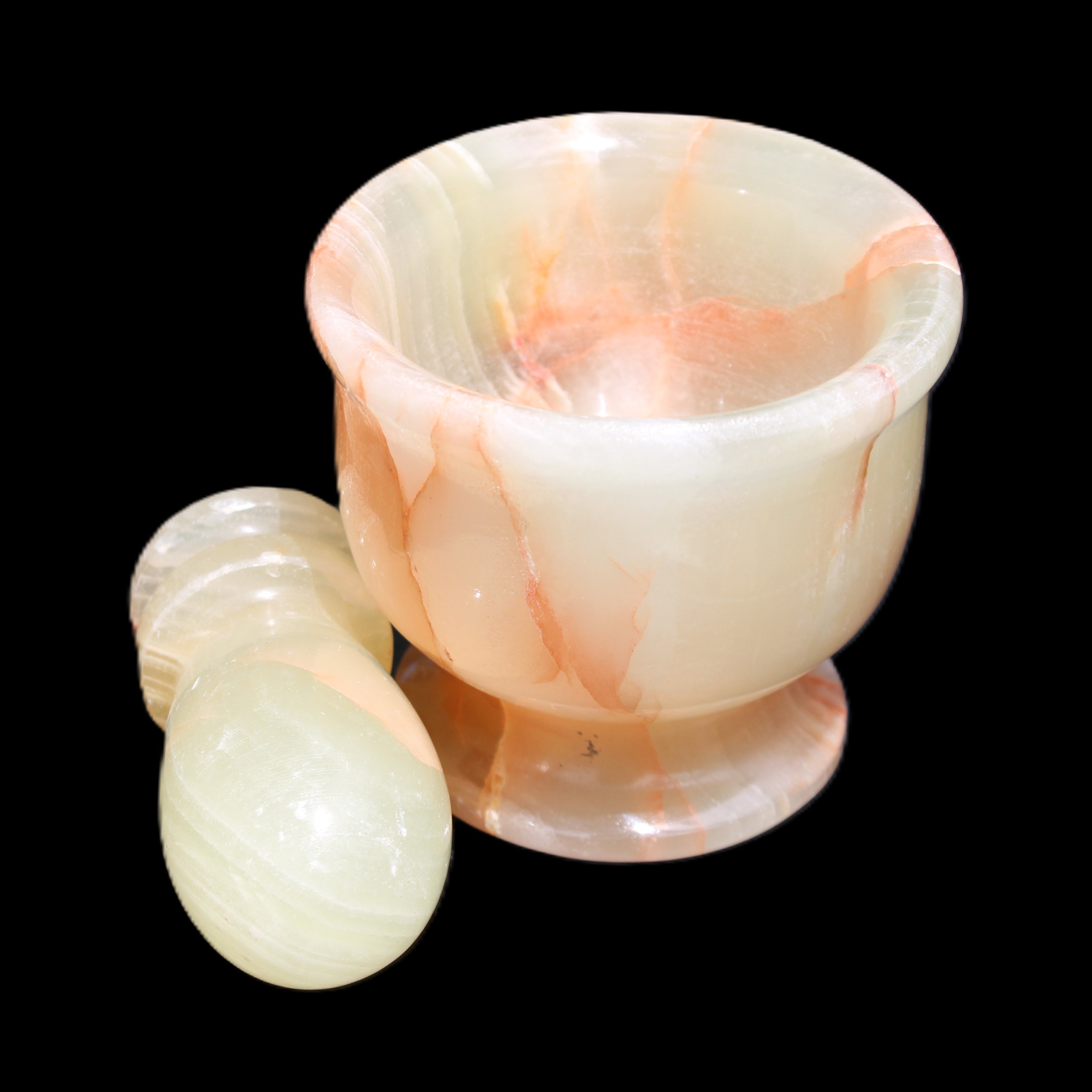 Afghan Jade hand-carved Mortar & Pestle 290-310g in sunlight - Rocks and Things Store