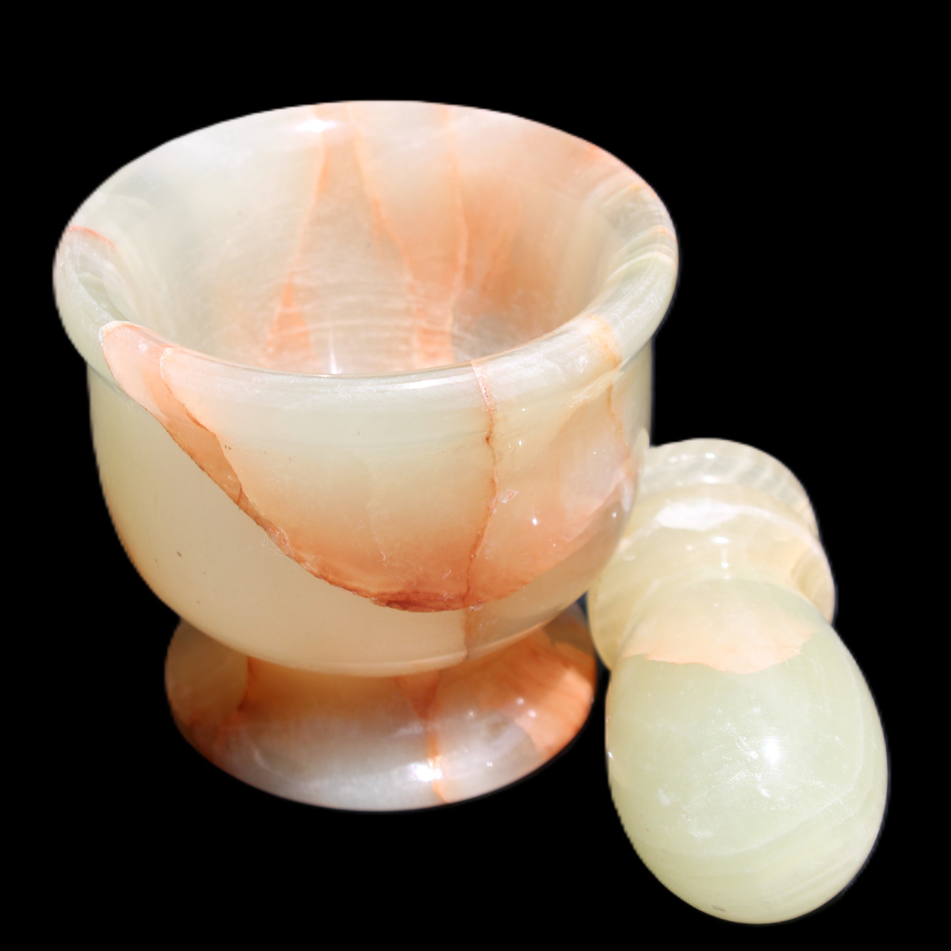 Afghan Jade hand-carved Mortar & Pestle 290-310g in sunlight - Rocks and Things Store