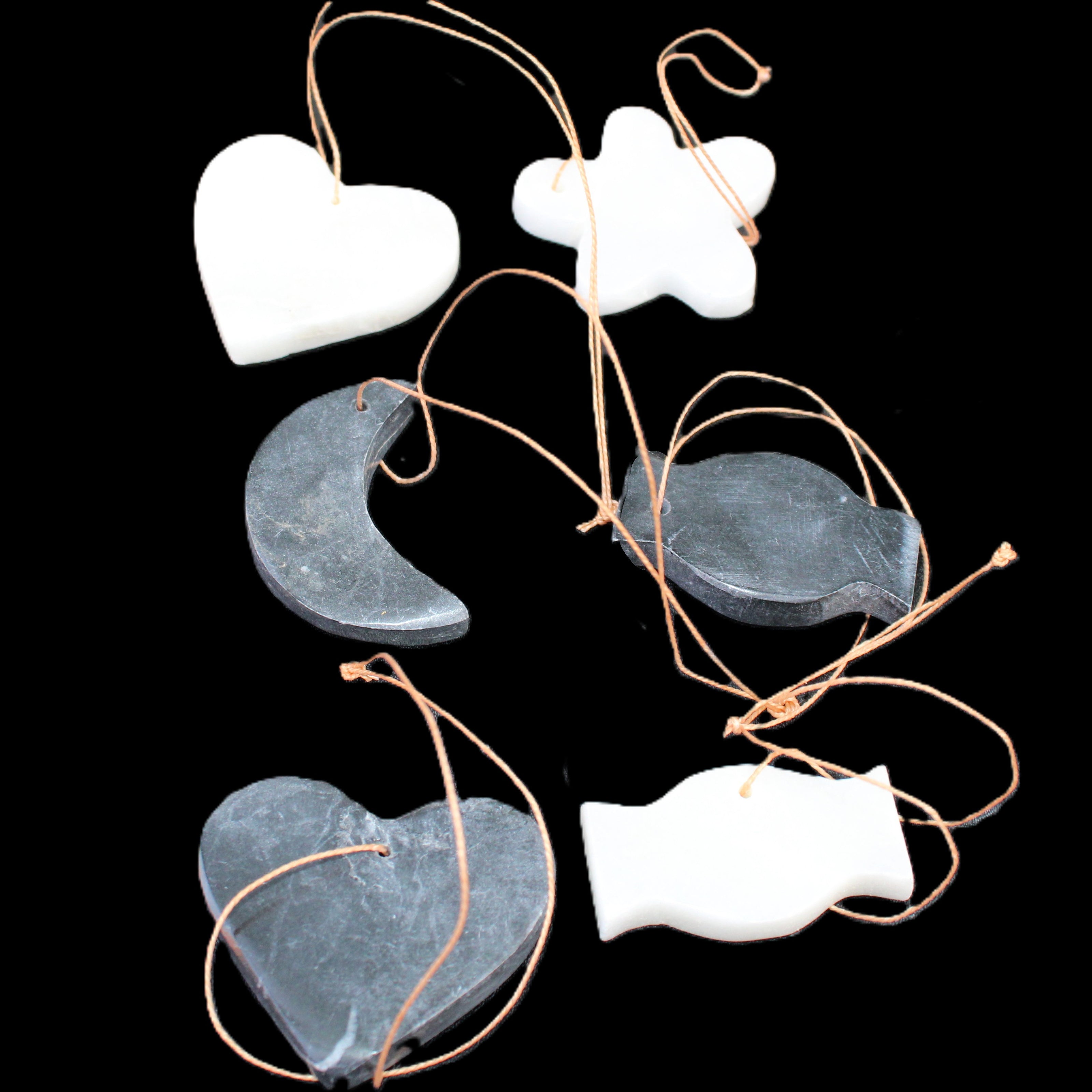 Christmas tree decoration shapes - 3 Black & 3 White Jade 38-48mm 80-90g in sunlight - Rocks and Things Store