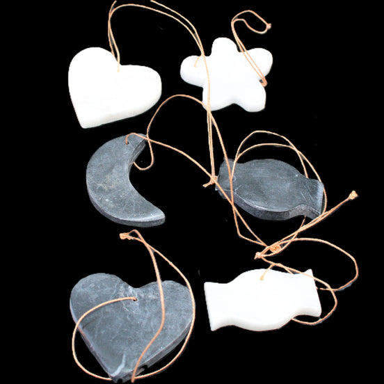 Christmas tree decoration shapes - 3 Black & 3 White Jade 38-48mm 80-90g in sunlight - Rocks and Things Store