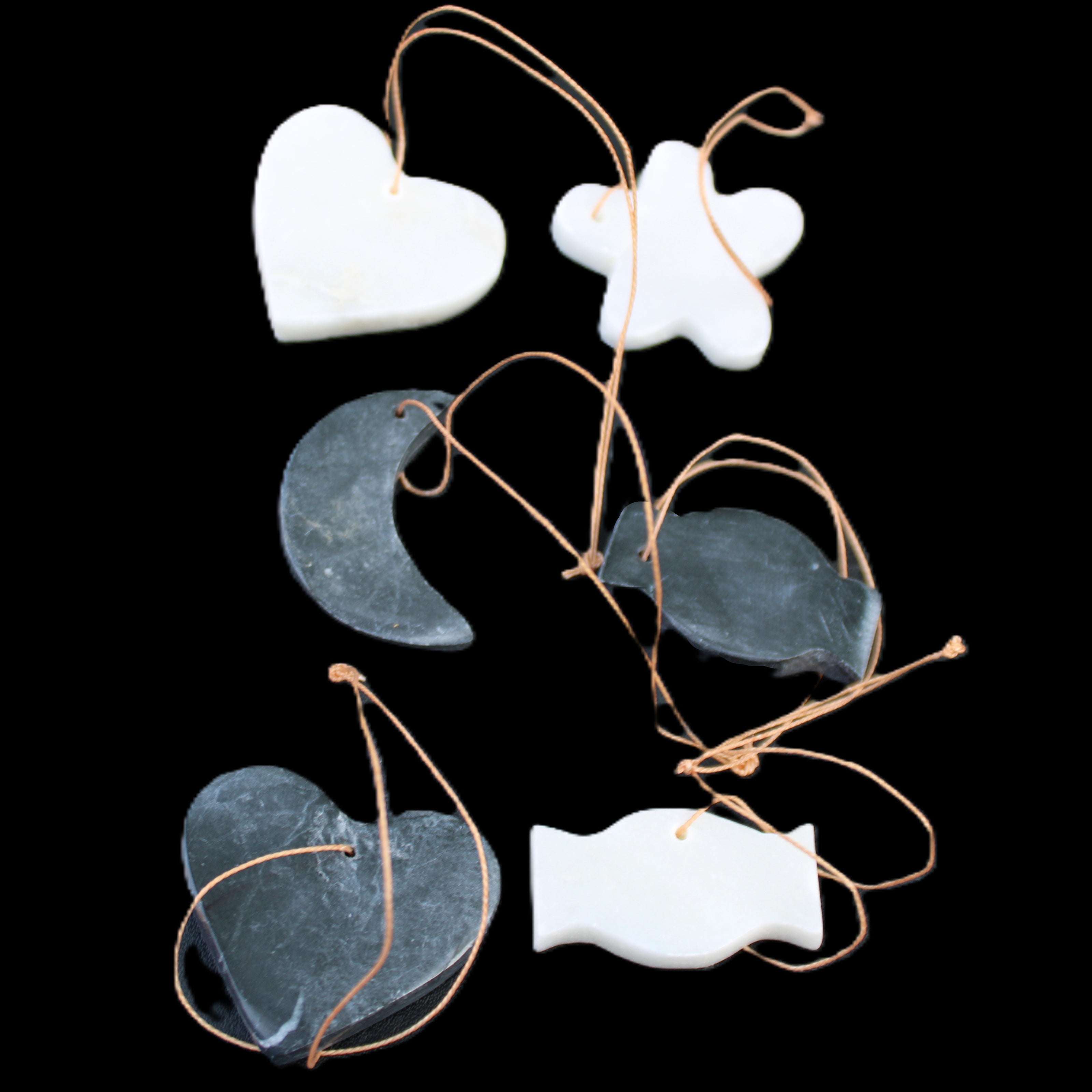 Christmas tree decoration shapes - 3 Black & 3 White Jade 38-48mm 80-90g in sunlight - Rocks and Things Store