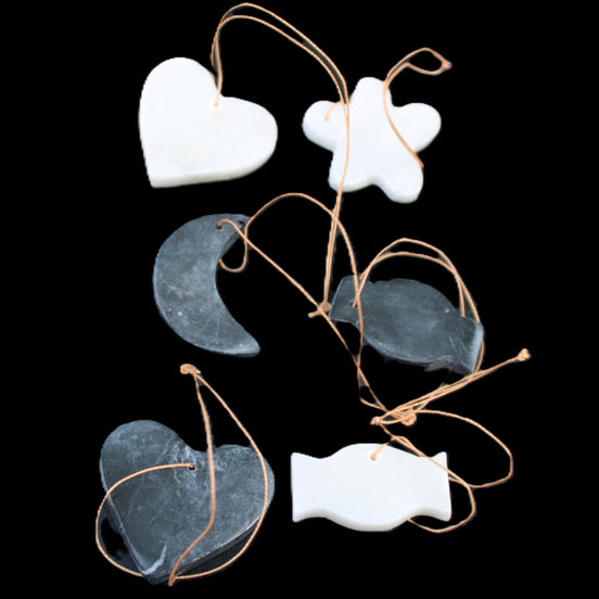 Christmas tree decoration shapes - 3 Black & 3 White Jade 38-48mm 80-90g in sunlight - Rocks and Things Store