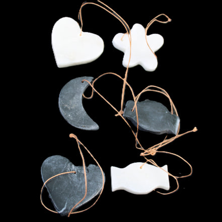 Christmas tree decoration shapes - 3 Black & 3 White Jade 38-48mm 80-90g in sunlight - Rocks and Things Store