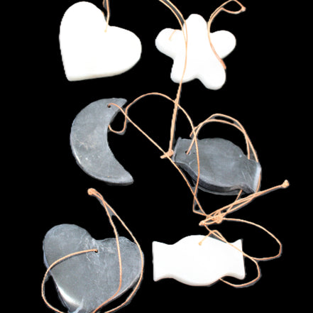 Christmas tree decoration shapes - 3 Black & 3 White Jade 38-48mm 80-90g in sunlight - Rocks and Things Store