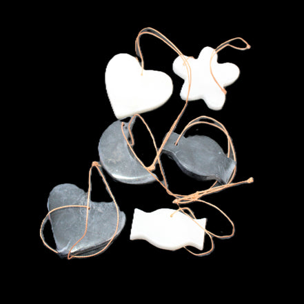 Christmas tree decoration shapes - 3 Black & 3 White Jade 38-48mm 80-90g in sunlight - Rocks and Things Store