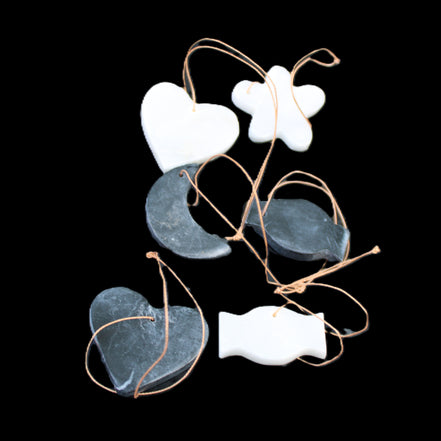 Christmas tree decoration shapes - 3 Black & 3 White Jade 38-48mm 80-90g in sunlight - Rocks and Things Store