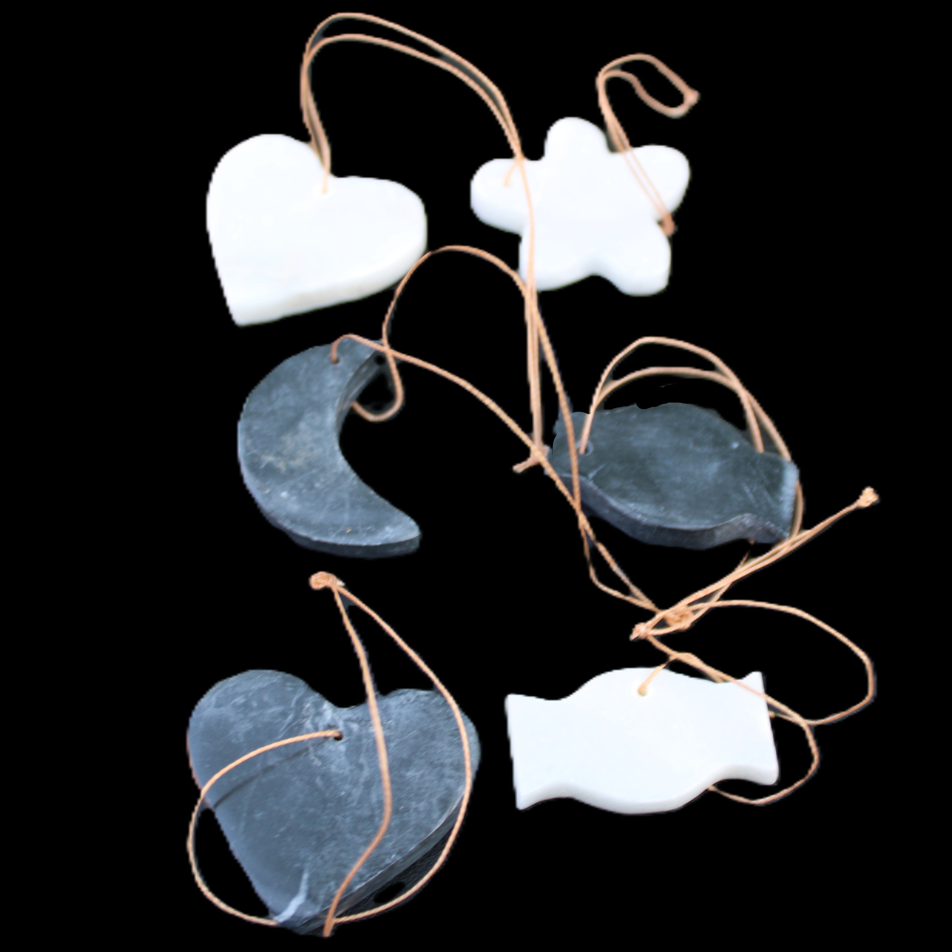 Christmas tree decoration shapes - 3 Black & 3 White Jade 38-48mm 80-90g in sunlight - Rocks and Things Store