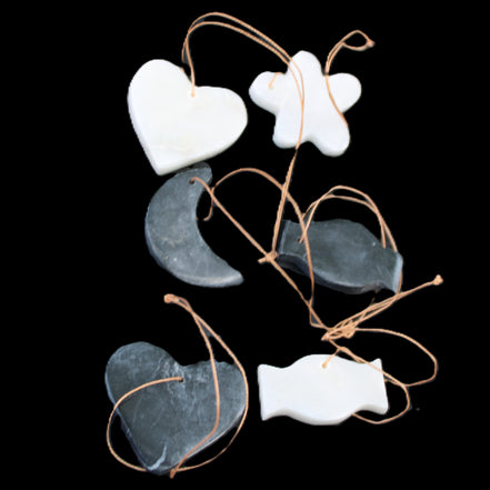 Christmas tree decoration shapes - 3 Black & 3 White Jade 38-48mm 80-90g in sunlight - Rocks and Things Store
