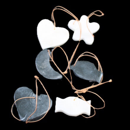 Christmas tree decoration shapes - 3 Black & 3 White Jade 38-48mm 80-90g in sunlight - Rocks and Things Store