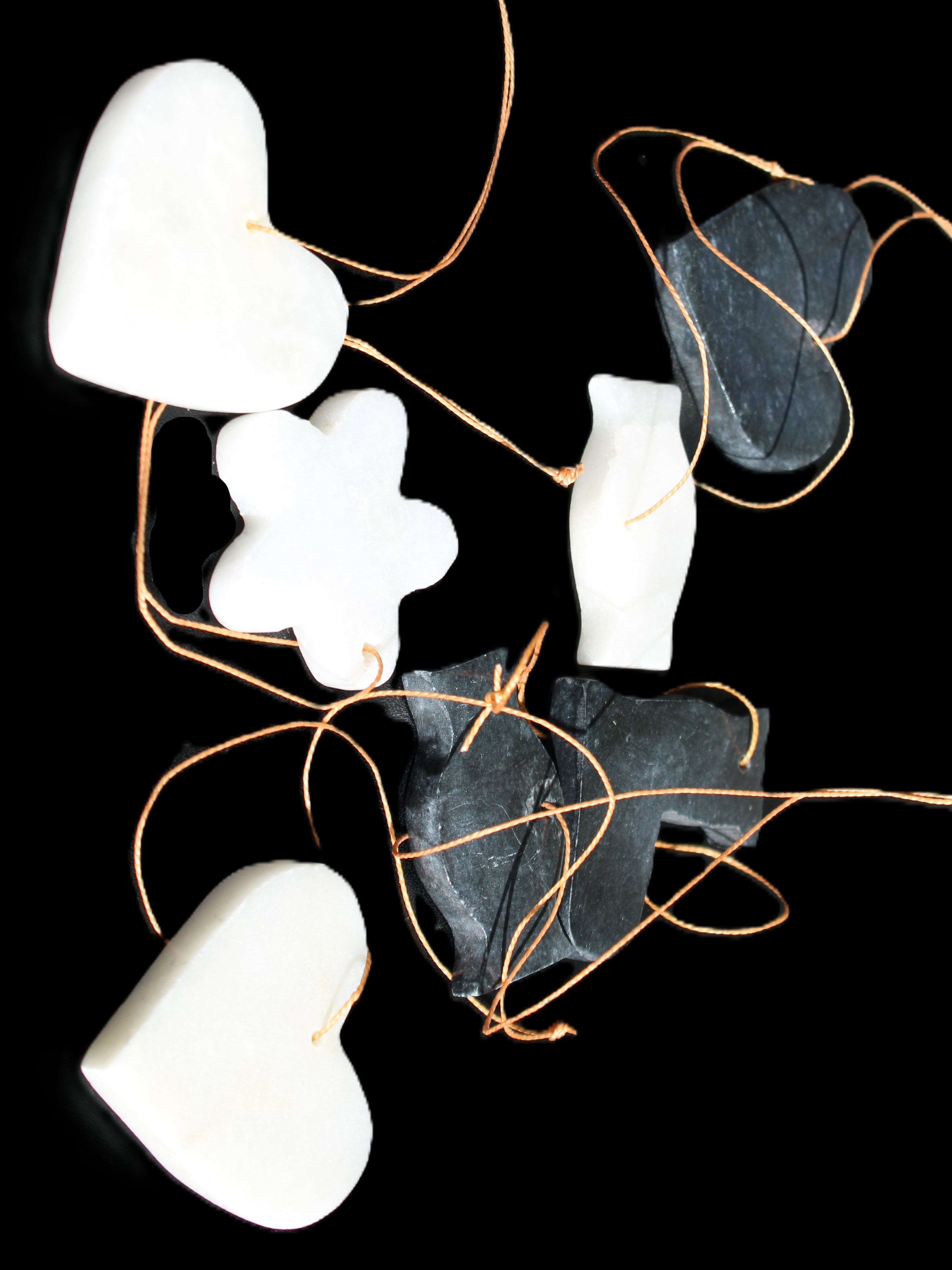 Christmas tree decoration shapes - 3 Black & 3 White Jade 38-48mm 100g in sunlight - Rocks and Things Store
