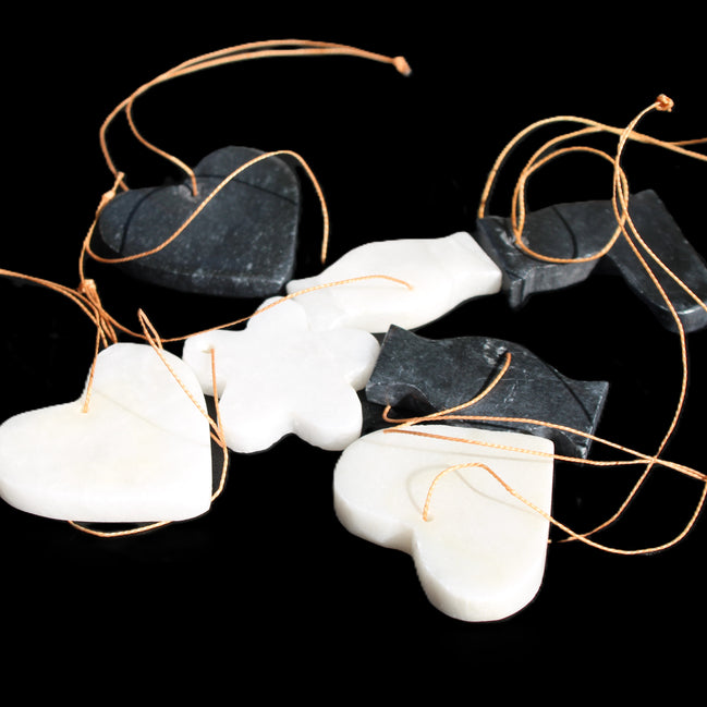 Christmas tree decoration shapes - 3 Black & 3 White Jade 38-48mm 100g in sunlight - Rocks and Things Store