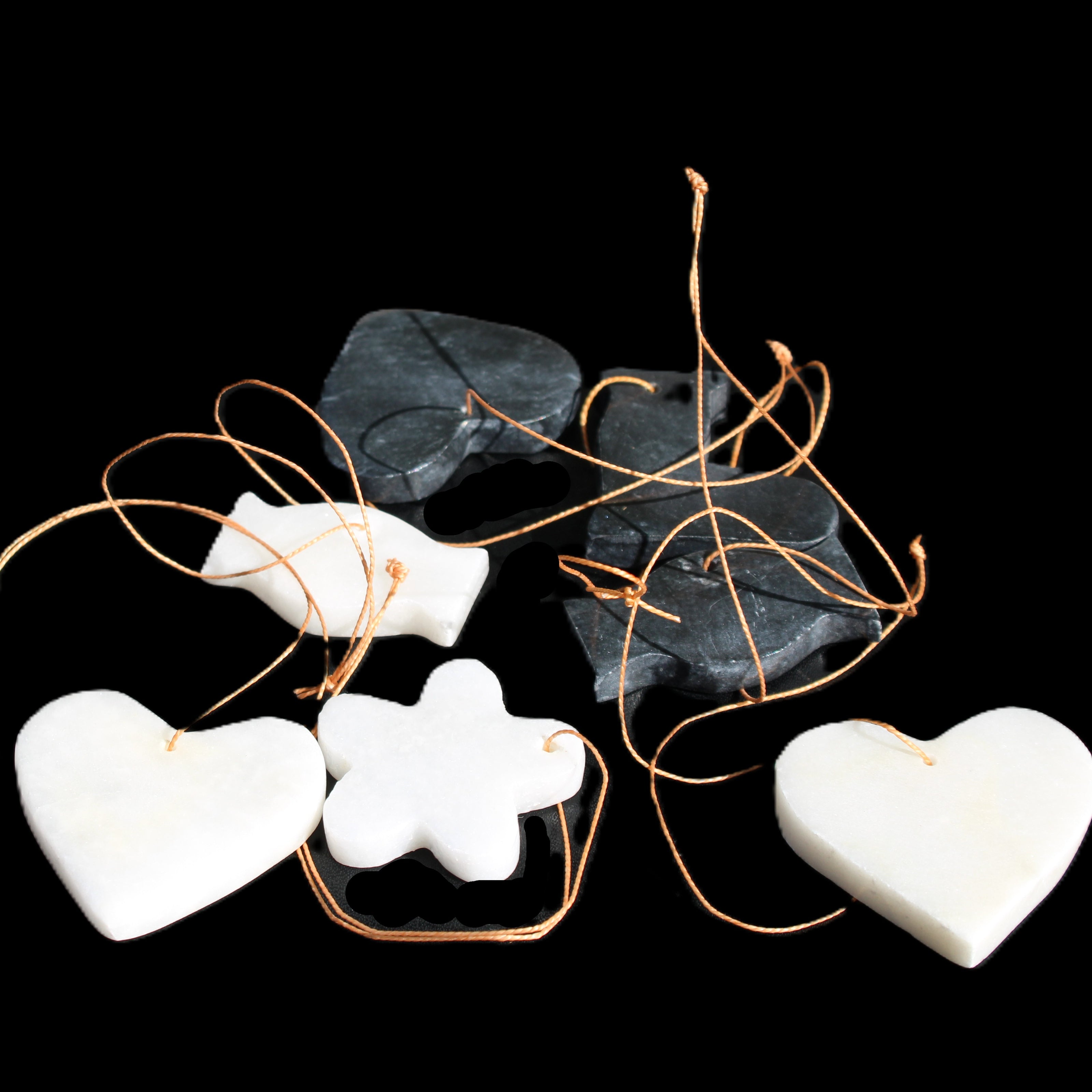 Christmas tree decoration shapes - 3 Black & 3 White Jade 38-48mm 100g in sunlight - Rocks and Things Store