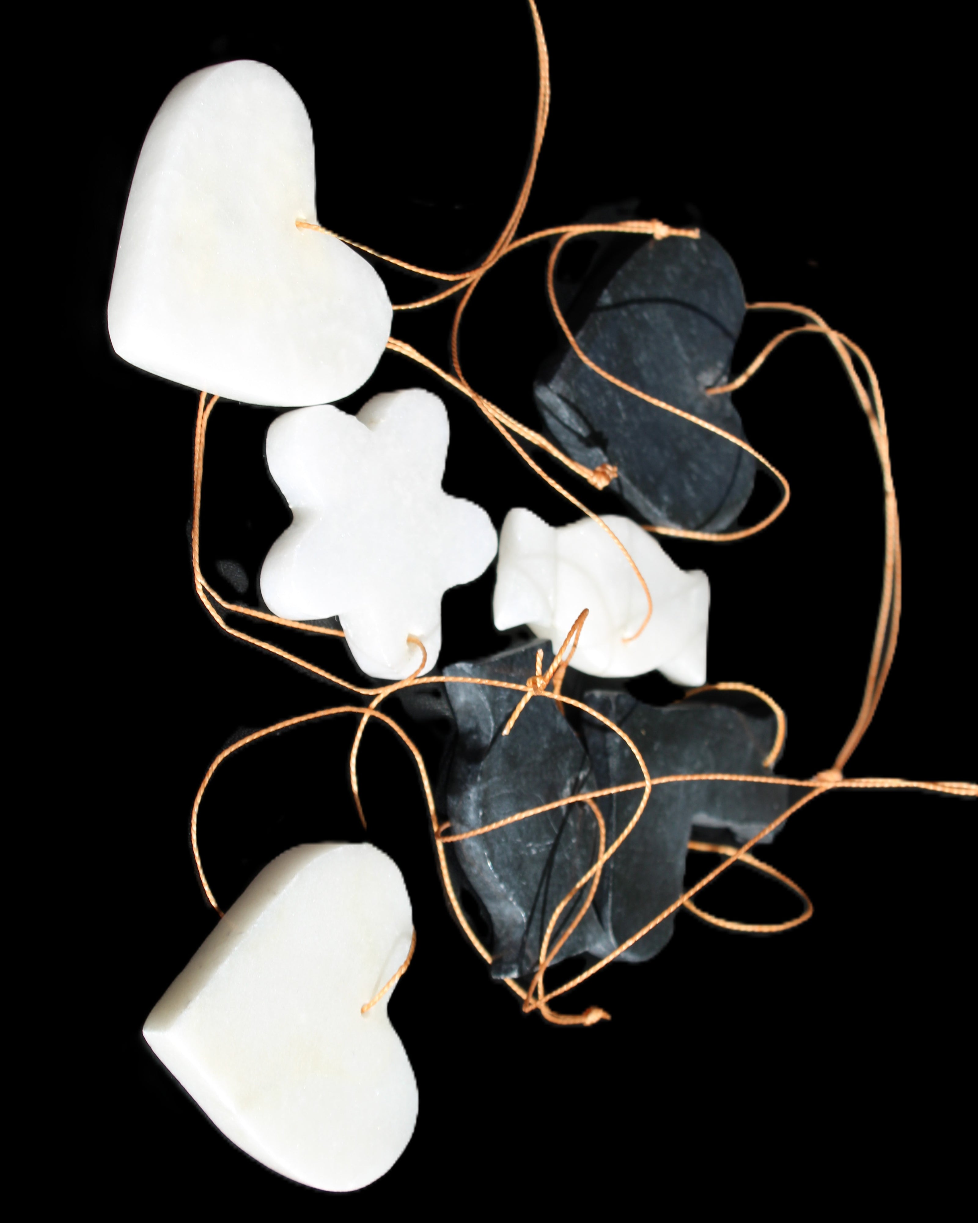 Christmas tree decoration shapes - 3 Black & 3 White Jade 38-48mm 100g in sunlight - Rocks and Things Store