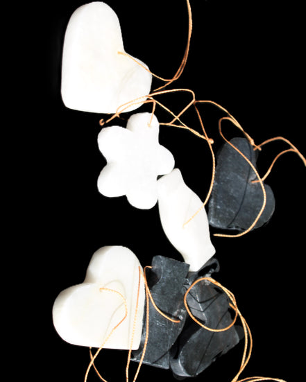 Christmas tree decoration shapes - 3 Black & 3 White Jade 38-48mm 100g in sunlight - Rocks and Things Store