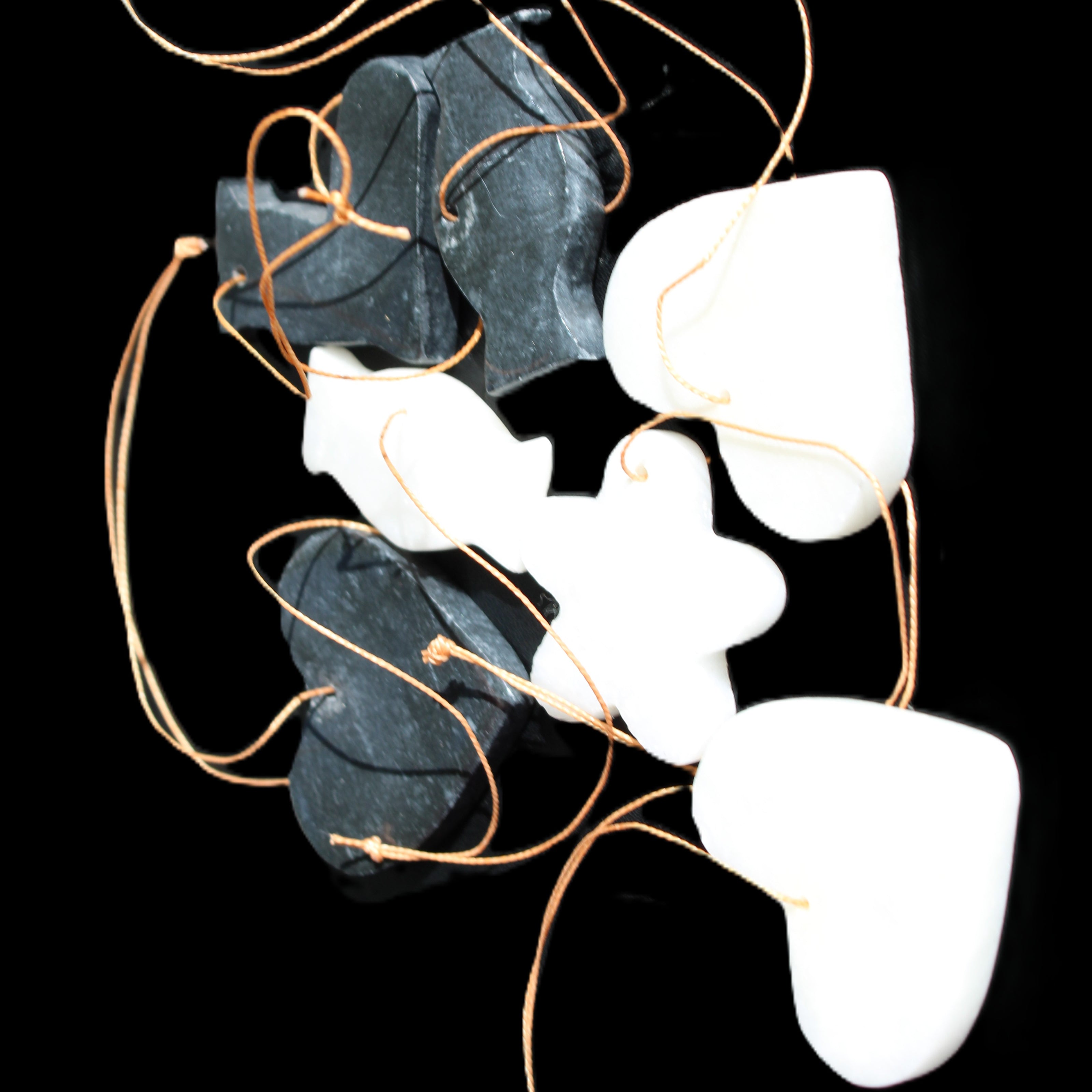 Christmas tree decoration shapes - 3 Black & 3 White Jade 38-48mm 100g in sunlight - Rocks and Things Store